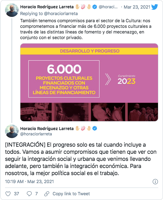 Tuit Horacio Rodríguez Larreta, sobre metas para la Ciudad