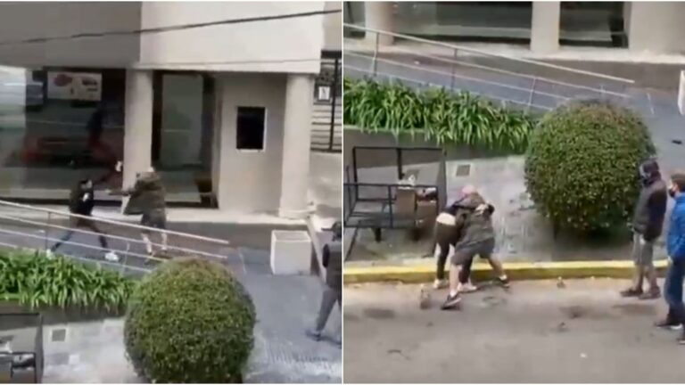 Grotesca pelea callejera en Vicente López al estilo Relatos Salvajes que fue registrada por un vecino