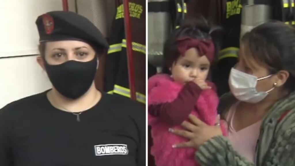 Sofía, la bombera que se convirtió en heroína. Y Meylín, ya recuperada, junto con su madre.