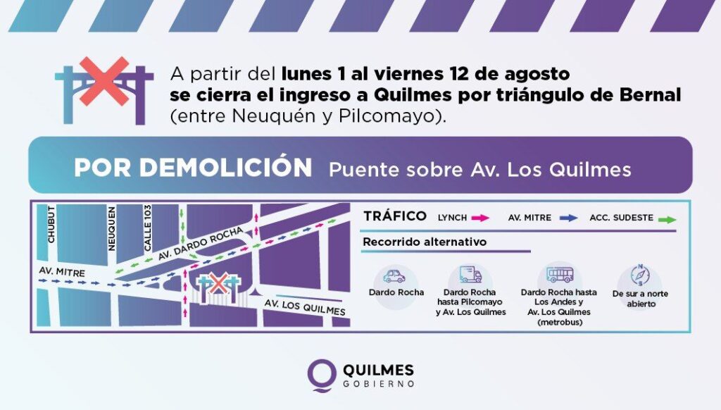 Cierran al tránsito un acceso clave a Quilmes por una importante obra: por cuánto tiempo será y cuáles son los trabajos