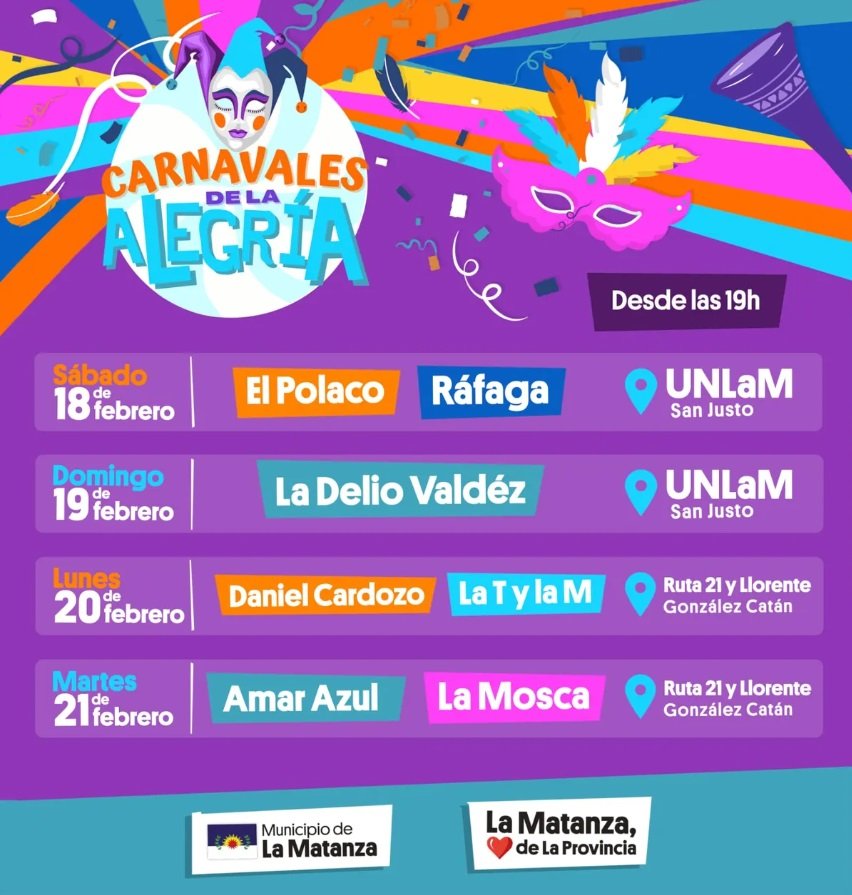El Polaco, Ráfaga y La Delio Valdez tocarán en los carnavales de La Matanza: cuándo y dónde serán