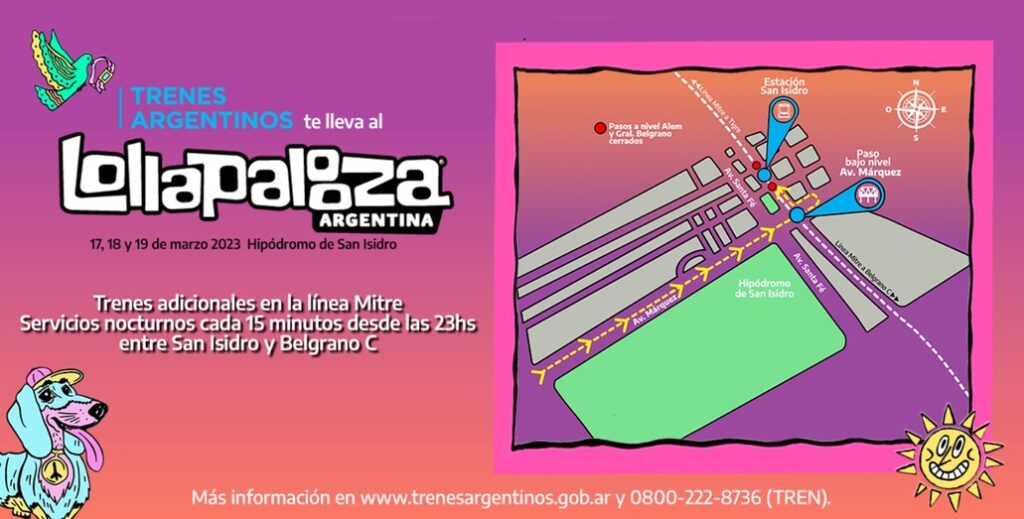 El Tren Mitre circulará de madrugada por el Lollapalooza 2023: cuáles son los horarios y las frecuencias