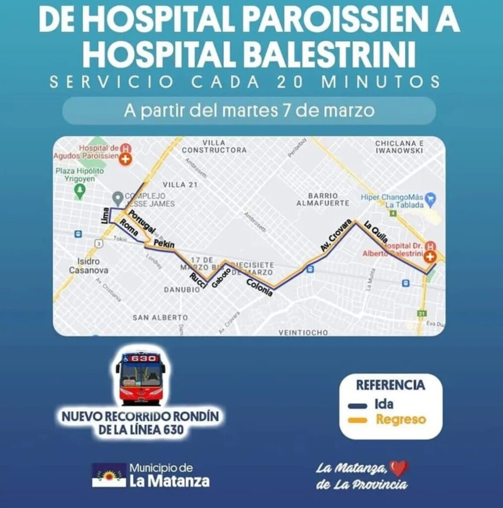 Un nuevo colectivo de La Matanza une los hospitales Paroissien y Balestrini: cómo es el recorrido y cuáles son las frecuencias