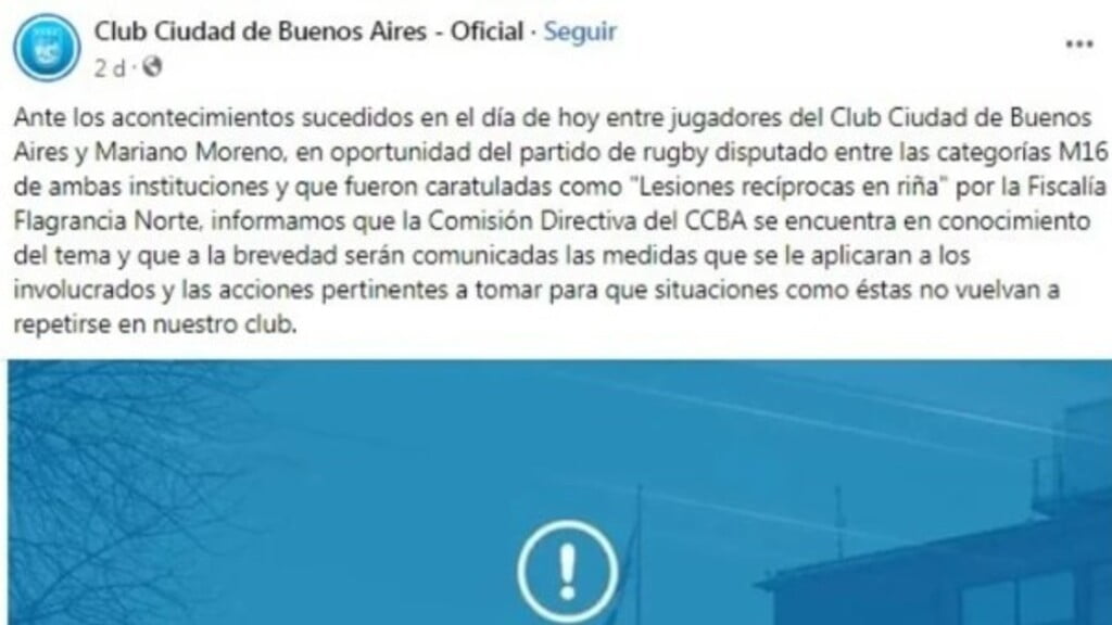 El comunicado del Club Ciudad de Buenos Aires tras la batalla campal que terminó con un joven de Moreno internado.