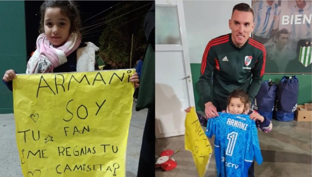 Franco Armani le regaló su camiseta a Bianca, una nena de siete años que lo esperó en la puerta del vestuario.