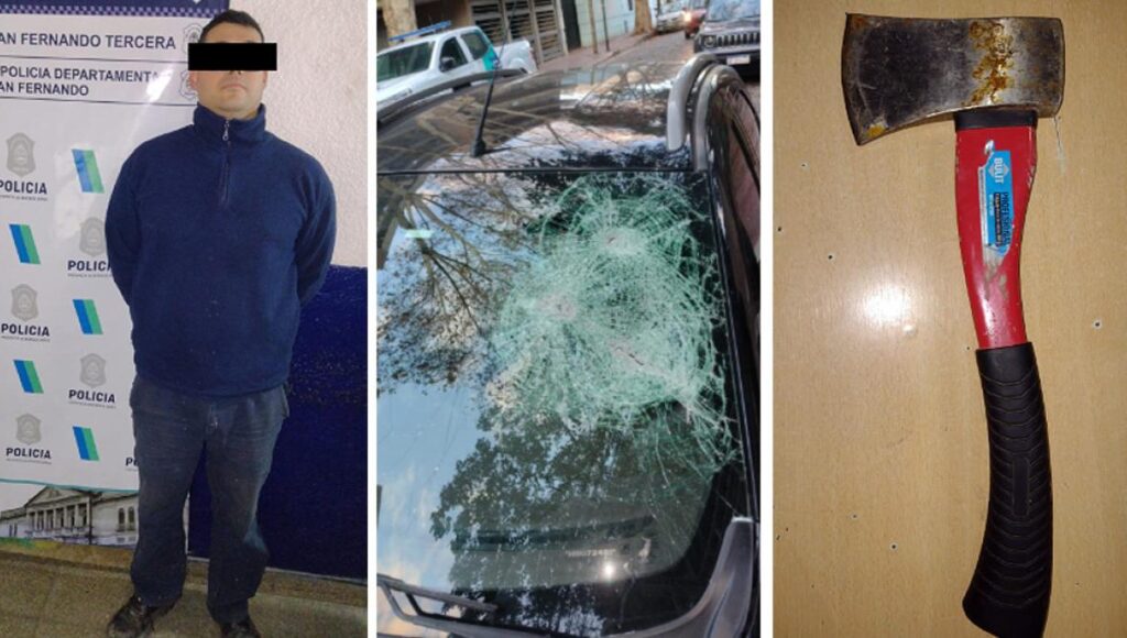 Locura en San Fernando: tras un choque, un hombre le destrozó el auto con un hacha a una mujer que iba con el hijo