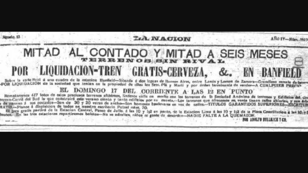 El recorte del diario La Nación anunciando los loteos alrededor de la parada ferroviaria bautizada en homenaje a Edward Banfield.