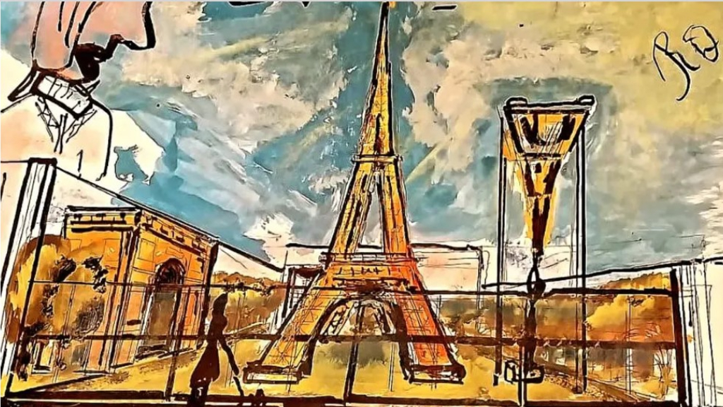 El boceto de cómo quedará la segunda Torre Eiffel que tendrá Ituzaingó, con la firma original de Rubén Díaz.