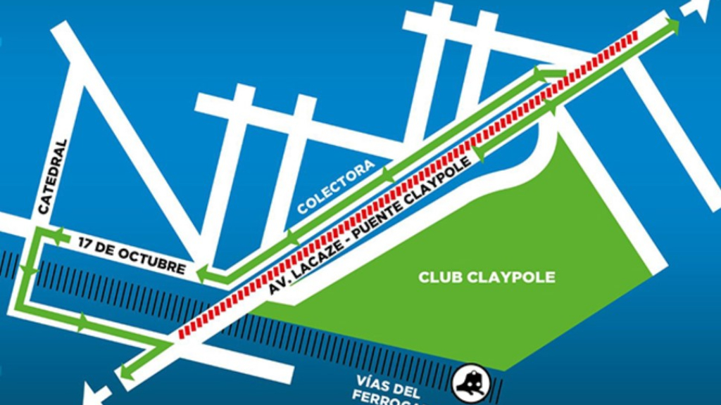 El croquis con los desvíos de tránsito en el Puente de Claypole fue informado por la comuna local.