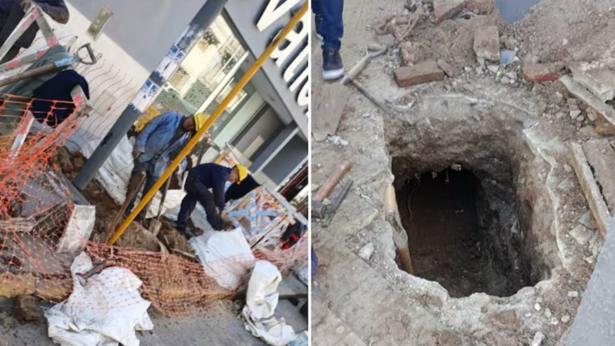 Los falsos operarios hicieron un boquete enorme en pleno centro de San Martín. Querían robar cables pero fueron capturados.