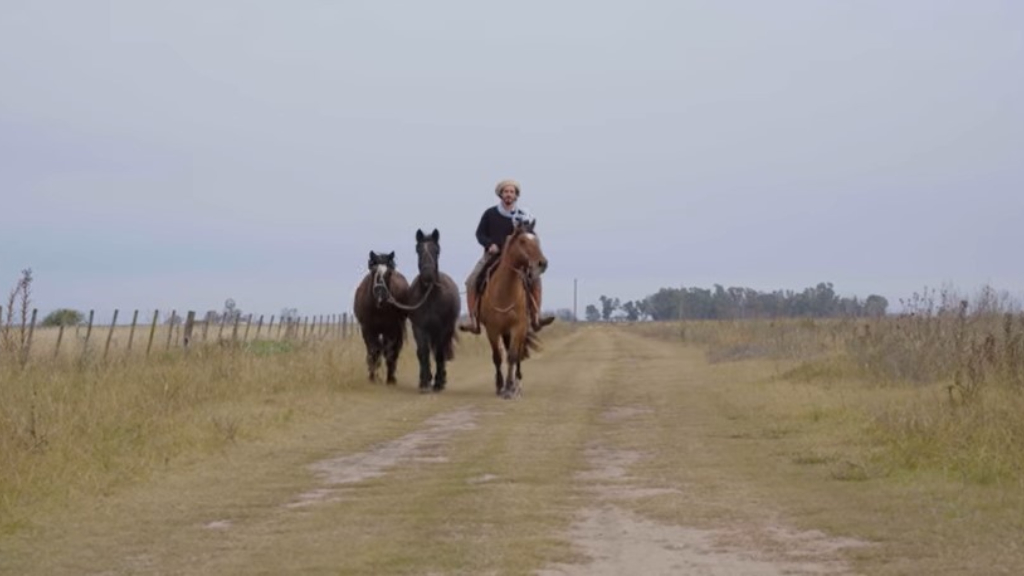 Alvaro Biderman junto a sus tres caballos, Carozo, Metemiedo y El Moro.