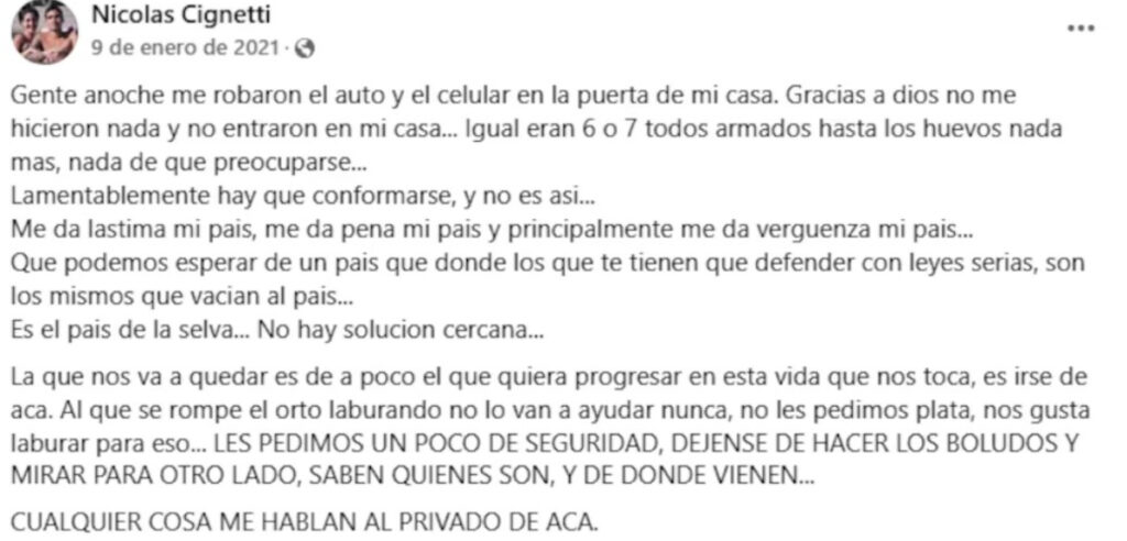 Nicolás Cignetti, jugador de El Porvenir baleado en Lanús.