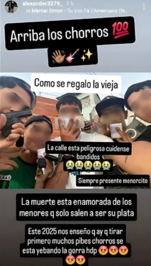 El posteo completo otro grupo de jóvenes para darle apoyo a "La banda de la selfie", los delincuentes que en Vicente López ataron y se fotografiaron con una jubilada.