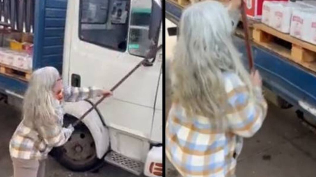 La mujer atacó al camión estacionado en la puerta de su local en Dock Sud y luego se presentó en cámara como "Marta".