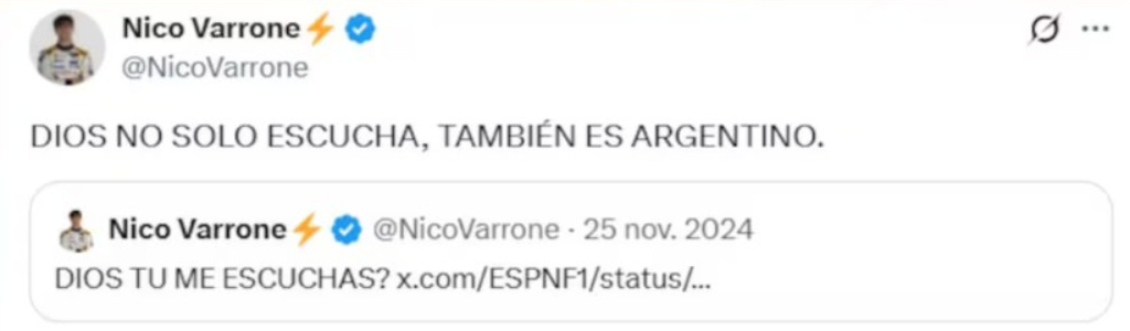 Nicolás Varrone publicó un mensaje en sus redes y los fanáticos del automovilismo argentino deliraron con las hipótesis.