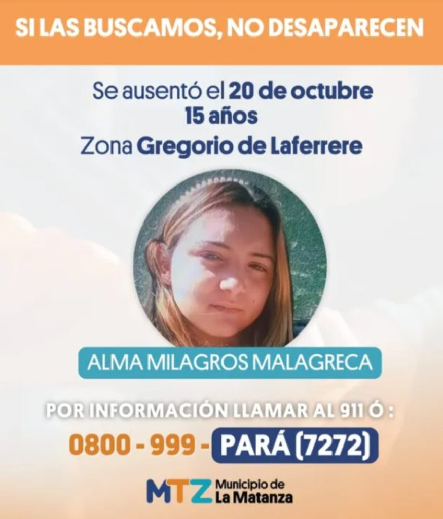 Alma Malagreca desapareció el lunes pasado en Laferree y desde entonces es buscada por la Policía. Sospechan que está con un mayor de edad.