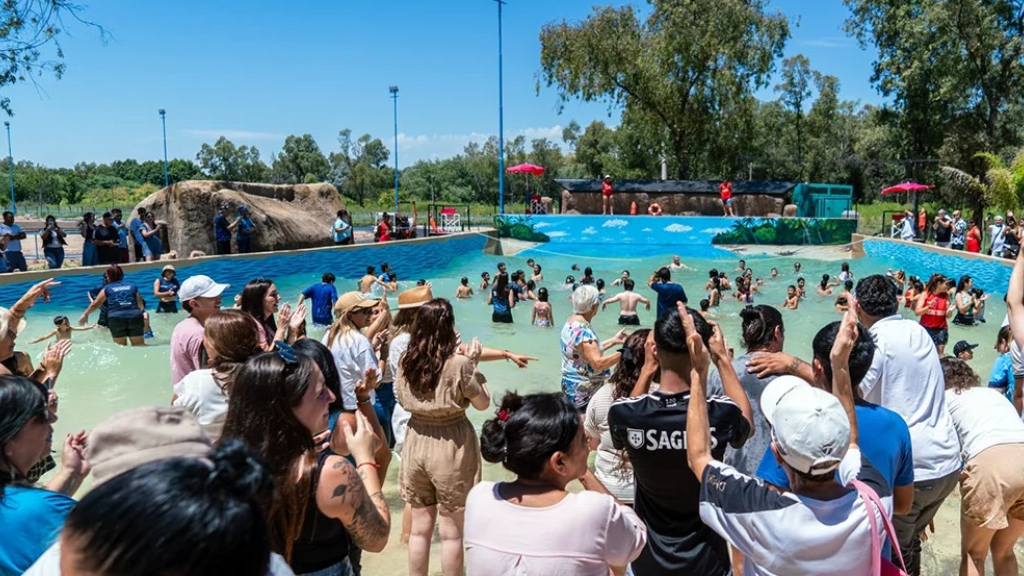 La intendenta de Moreno, Mariel Fernández, fue la encargada de inaugurar el micorestadio y la nueva pileta con olas del Polideportivo Diego Maradona de Cuartel V.