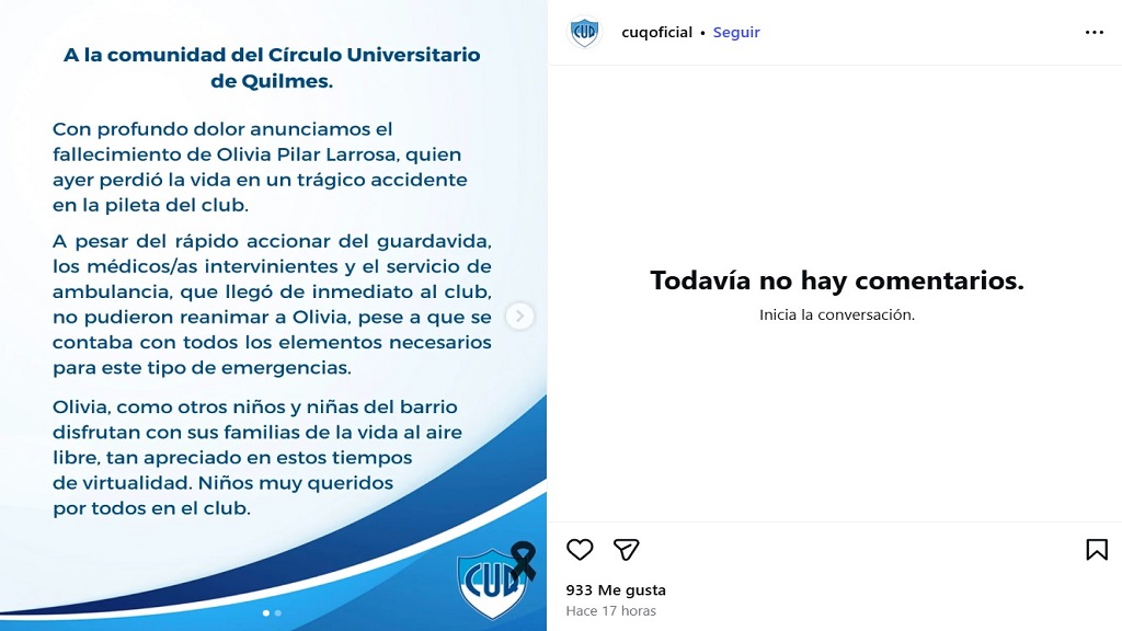Comunicado, nena ahogada, Círculo Universitario de Quilmes, Quilmes