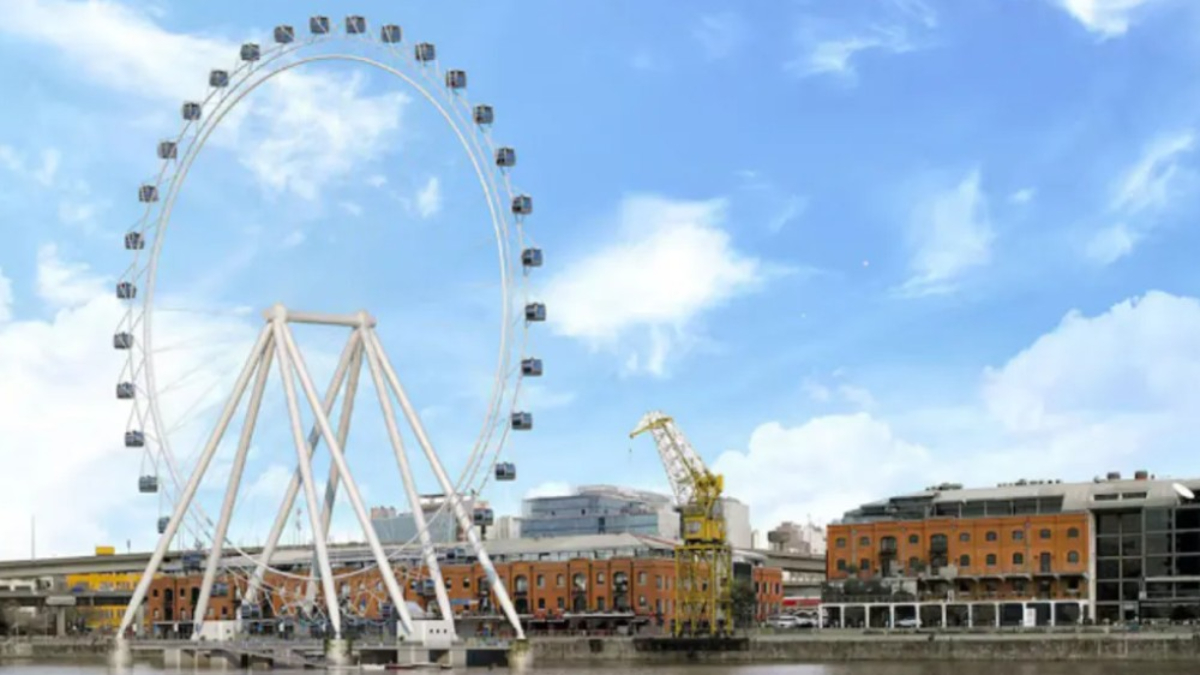 Asi quedará la inmensa Vuelta al Mundo que instalarán el el Dique 1 de Puerto Madero, en la Ciudad de Buenos Aires.