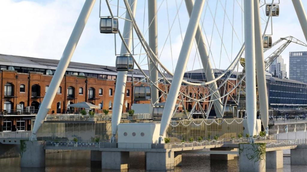Asi quedará la inmensa Vuelta al Mundo que instalarán el el Dique 1 de Puerto Madero, en la Ciudad de Buenos Aires.