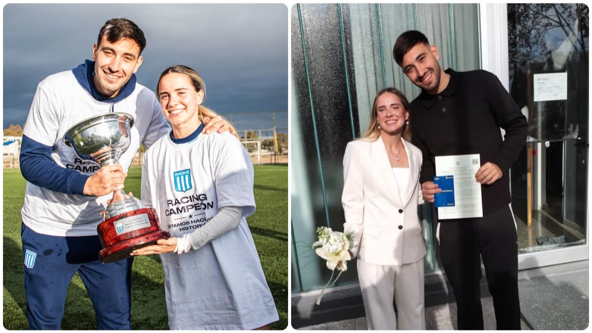 La futbolista de Racing Agostina Holzheier junto a su marido, que es preparador físico.