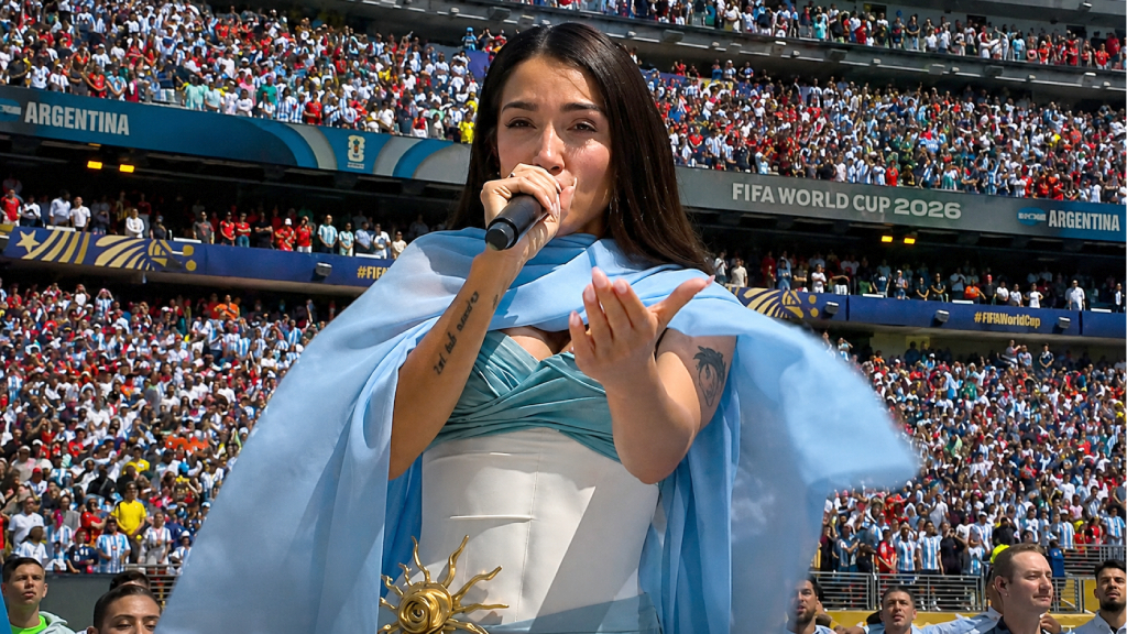 María Becerra viene de cantar en la final del Mundial 2026, en la previa de Argentina-España.